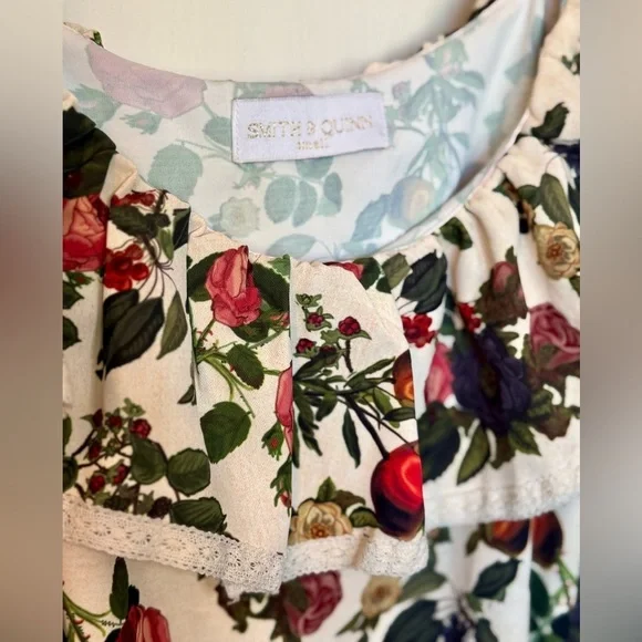 Smith & Quinn Floral Cottagecore Long Sleeve Ruffle Tie Waist Dress - Size Small - Picture 4 of 7